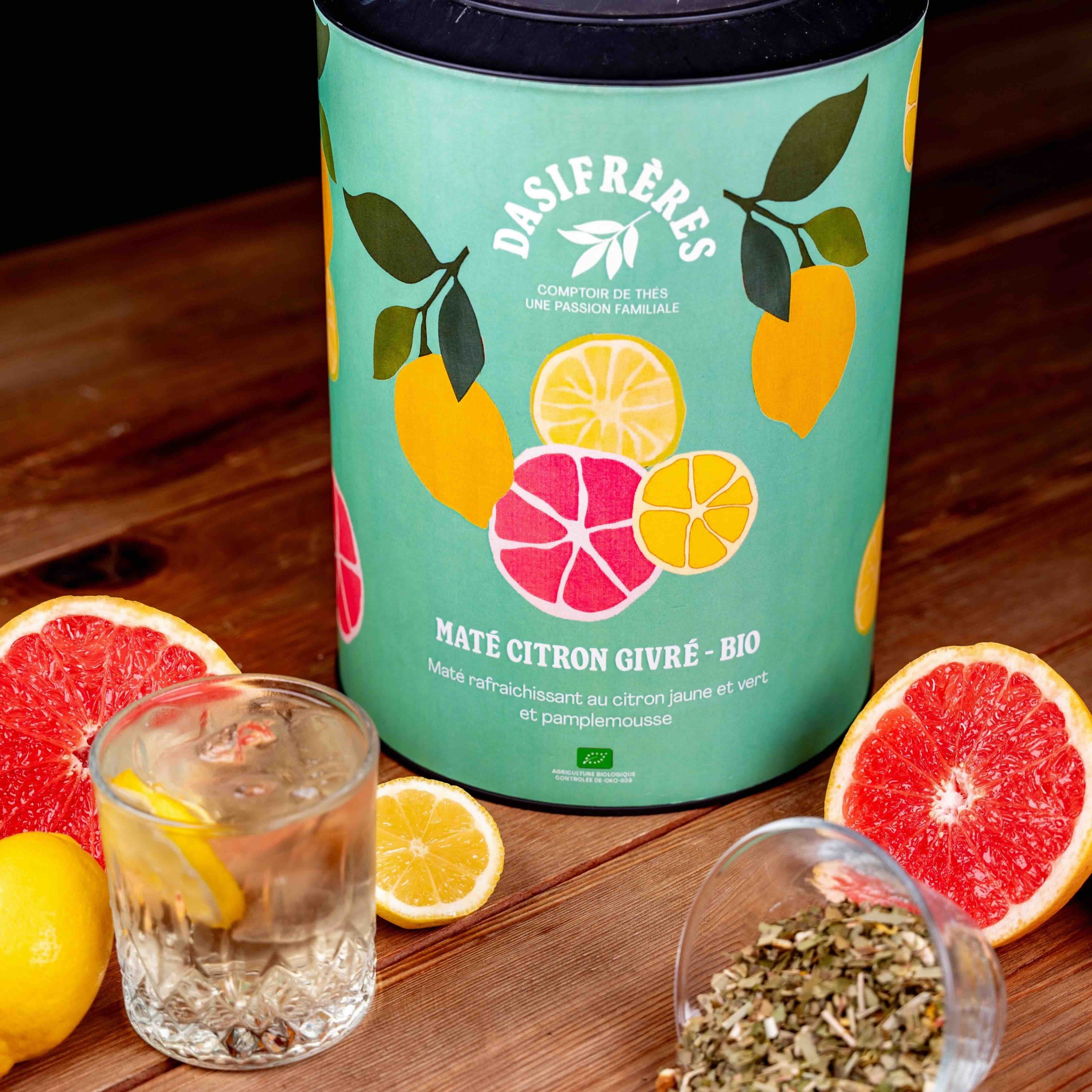 Maté Citron Givré Bio maté rafraichissant au citron jaune et vert et pamplemousse vrac