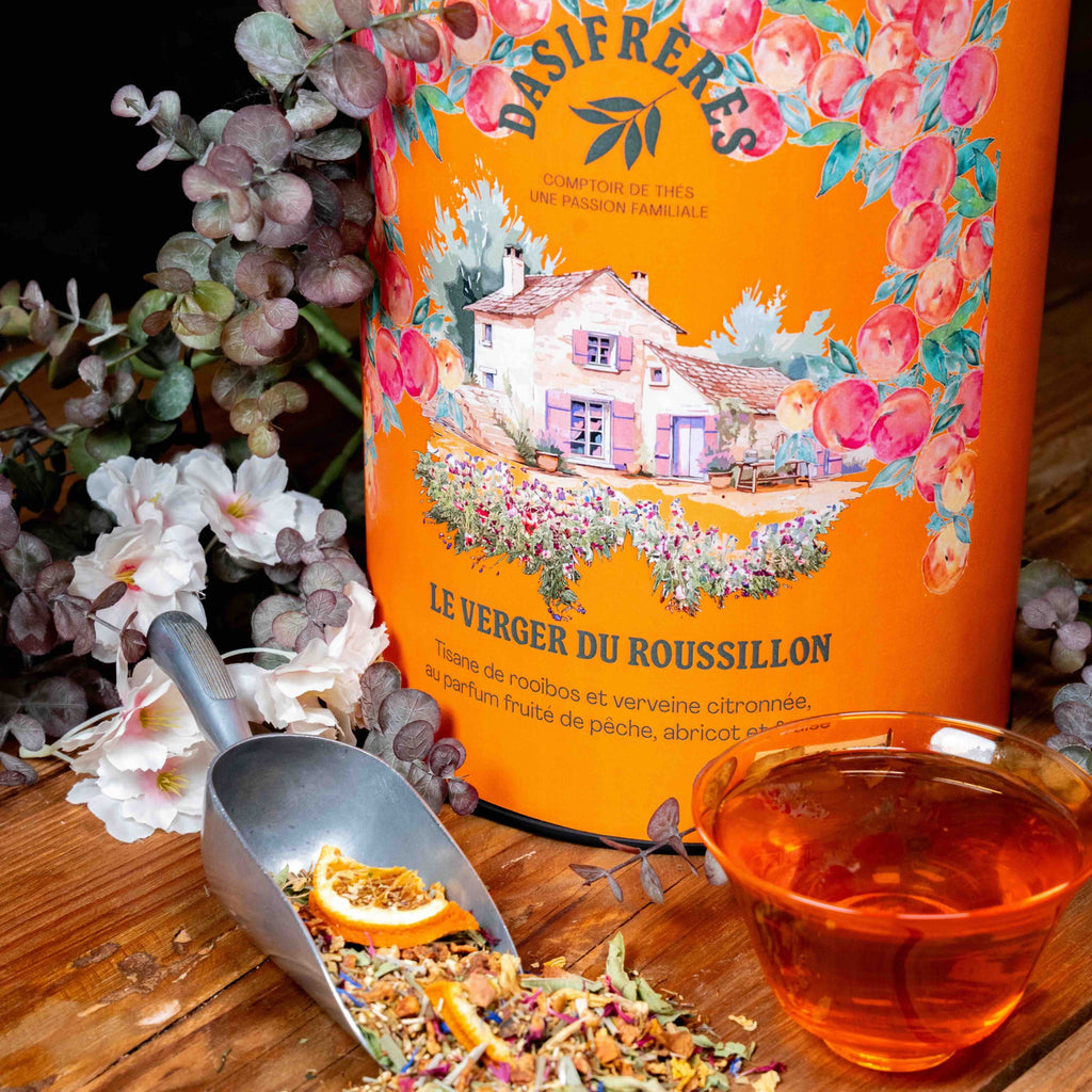 Le Verger du Roussillon tisane de rooibos et verveine citronnée pêche abricot vrac